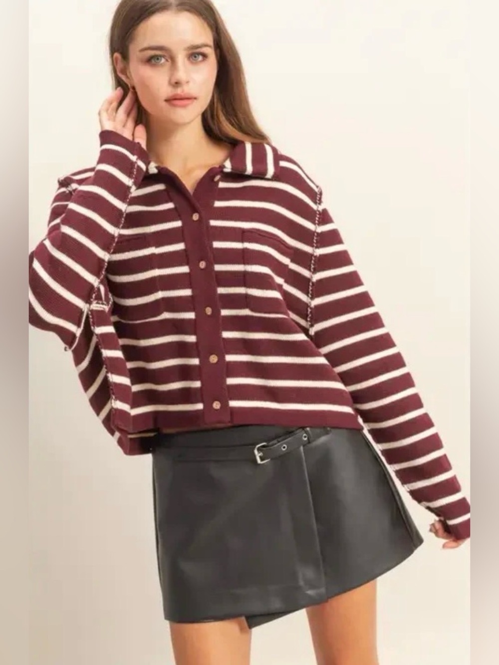 HUDSON Gray Hampton Collared Sweater